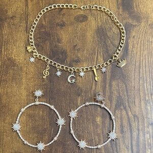Star Fall Charm Necklace and Hoop Earrings Set